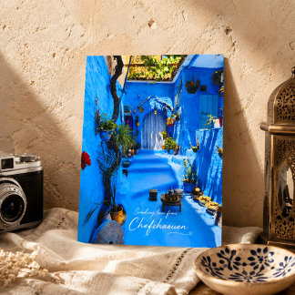 Postal Hermoso Azul Chefchaouen Marruecos Medina Calles