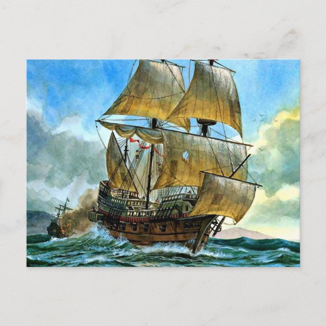 Postal hermoso barco de cuatro mástiles (Anverso)