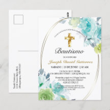 HERMOSO BAUTIZO BEBÉ CRUZADO DE ORO FLORAL AZUL