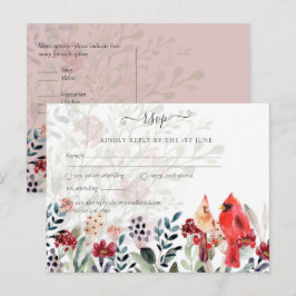 Postal Hermoso Boda de Aves CARDINALES Rojas