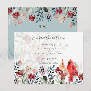 Postal Hermoso Boda de Aves CARDINALES Rojas