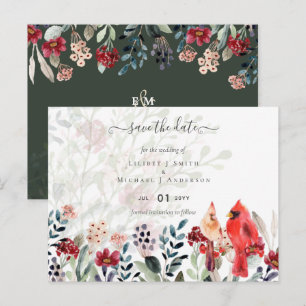 Postal Hermoso Boda de Aves CARDINALES Rojas