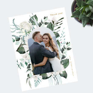 Postal Hermoso Boda fotográfico de Floral blanca Gracias