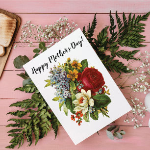 Postal Hermoso Bouquet Romántico de Verano con Rosa Roja