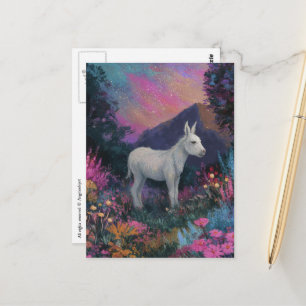 Postal Hermoso Burro Blanco por la Noche