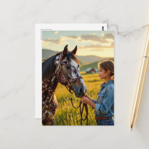 Postal Hermoso caballo Appaloosa y su dueño