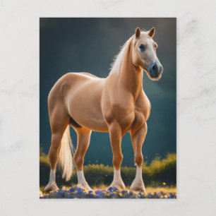 Postal Hermoso caballo cuarto de milla Palomino con flore