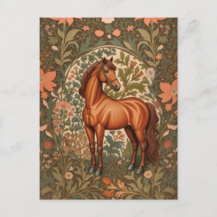 Postal Hermoso caballo marrón William Morris inspirado