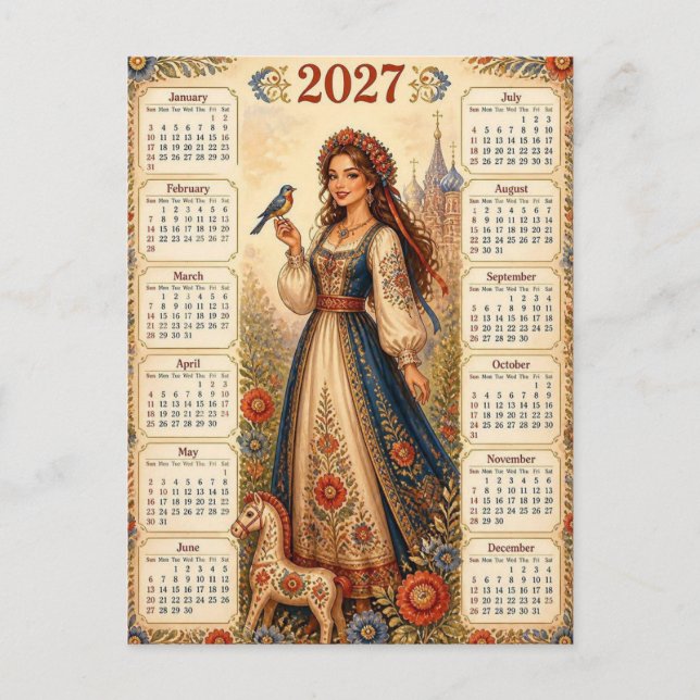 Postal Hermoso calendario 2027 (Anverso)