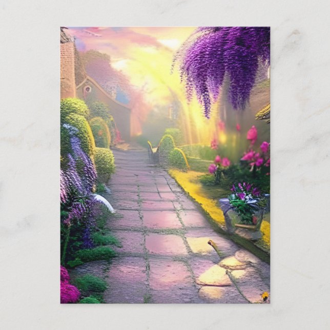 Postal Hermoso Camino del Jardín de Cabaña Fantasy (Anverso)