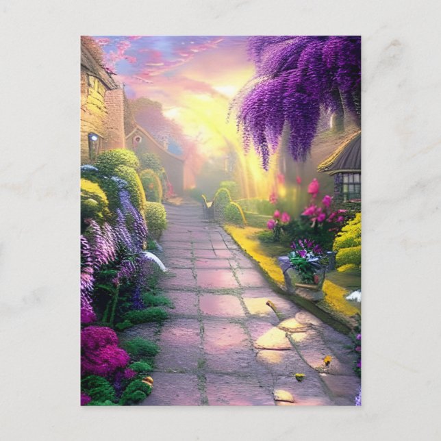 Postal Hermoso Camino del Jardín de Cabaña Fantasy (Anverso)