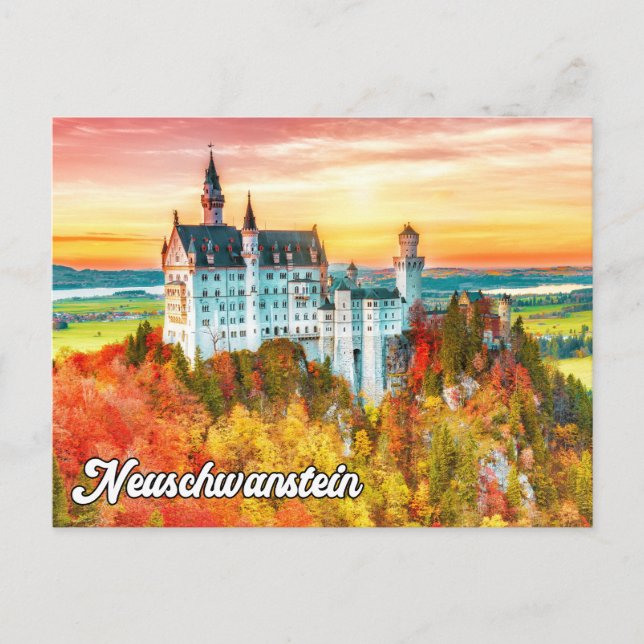 Postal Hermoso Castillo Neuschwanstein, Alemania (Anverso)