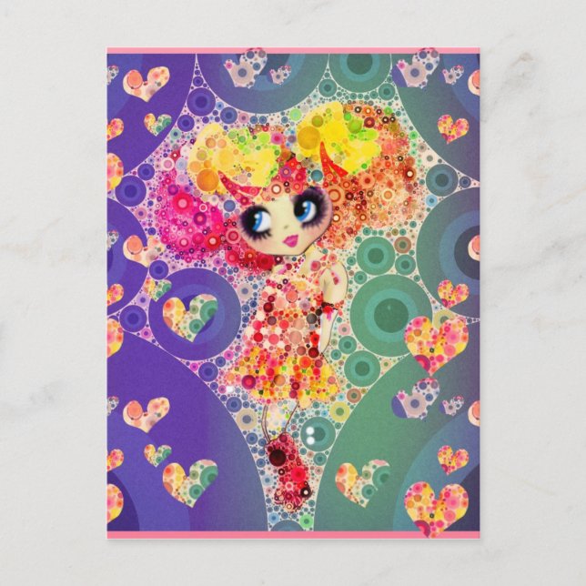 Postal Hermoso Chica arcoiris KAWAII PinkyP Harajuku (Anverso)