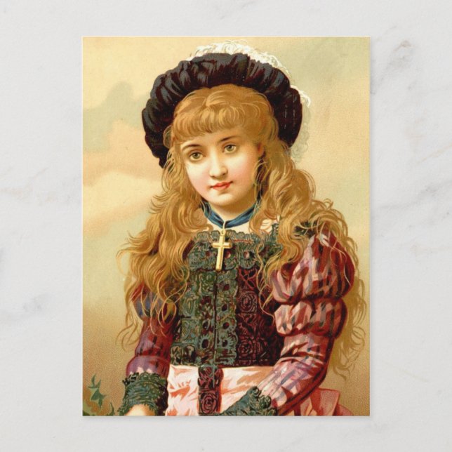 Postal Hermoso Chica con Pendor de la Cruz de Oro (Anverso)