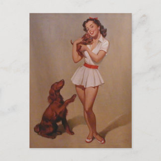 Postal Hermoso chica de anclaje de época