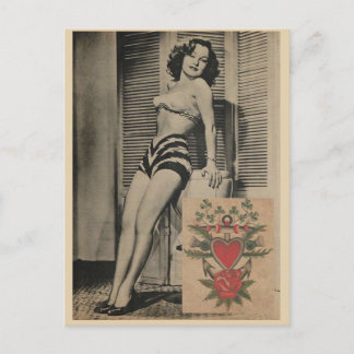Postal Hermoso Chica Vintage Pin Up