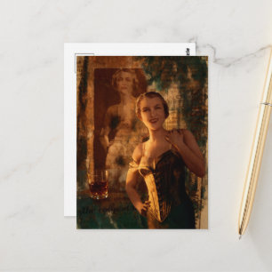 Postal Hermoso Collage de Mujer con Corsé Victoriano