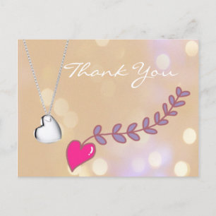 Postal Hermoso collar de corazón rosa y plata gracias