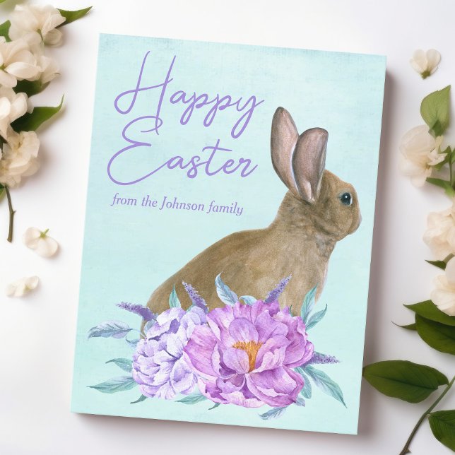 Postal Hermoso Conejo Pastel Floral Feliz Pascua (Subido por el creador)