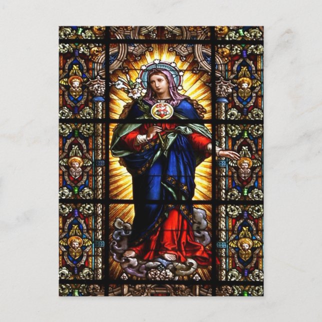 Postal Hermoso Corazón Sagrado Religioso de la Virgen Mar (Anverso)