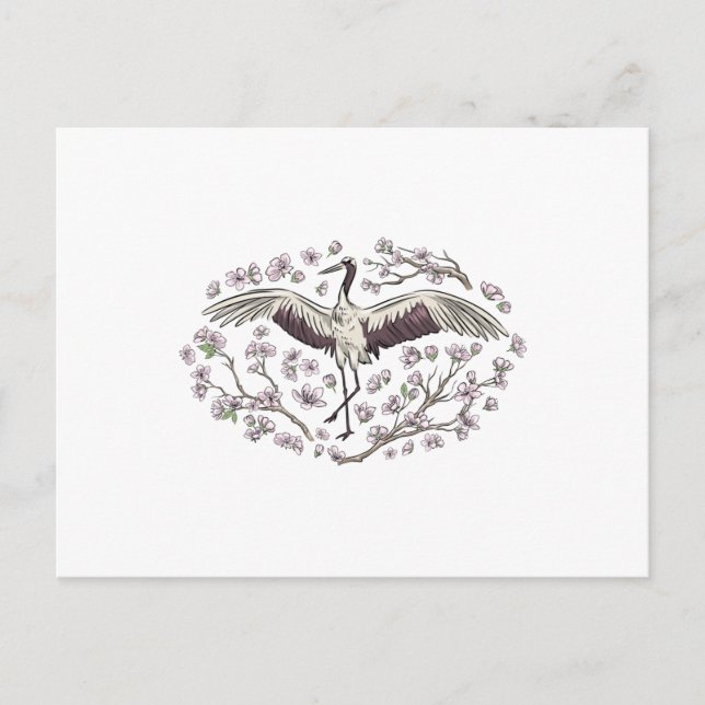 Postal Hermoso Crane Floral (Anverso)