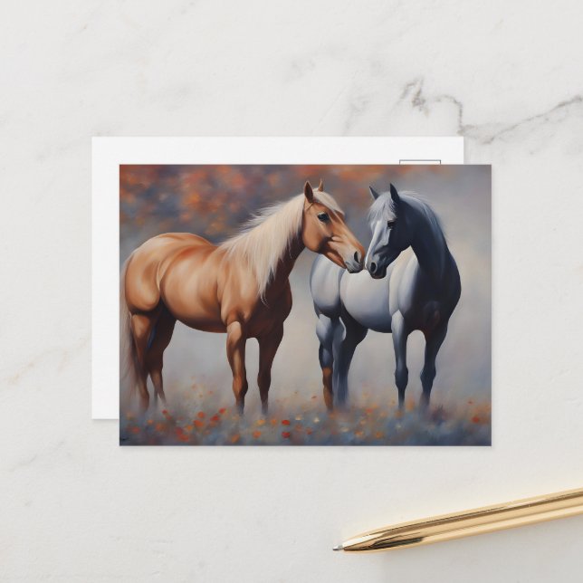 Postal Hermoso cuadro de caballos (Anverso/Reverso In Situ)