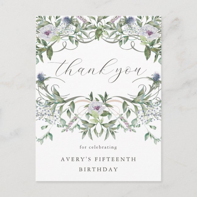 Postal Hermoso cumpleaños floral gracias (Anverso)