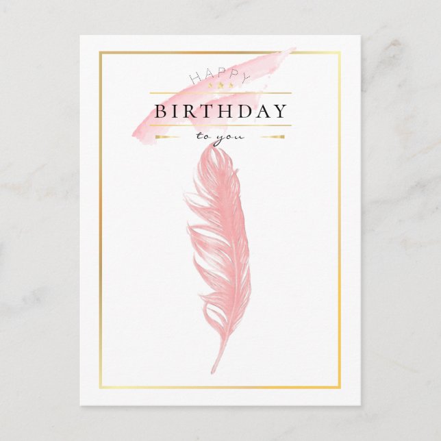 Postal Hermoso dibujo de lápiz Feather Cumpleaños (Anverso)