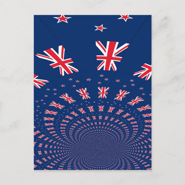 Postal Hermoso diseño de arte con bandera de Nueva Zeland (Anverso)