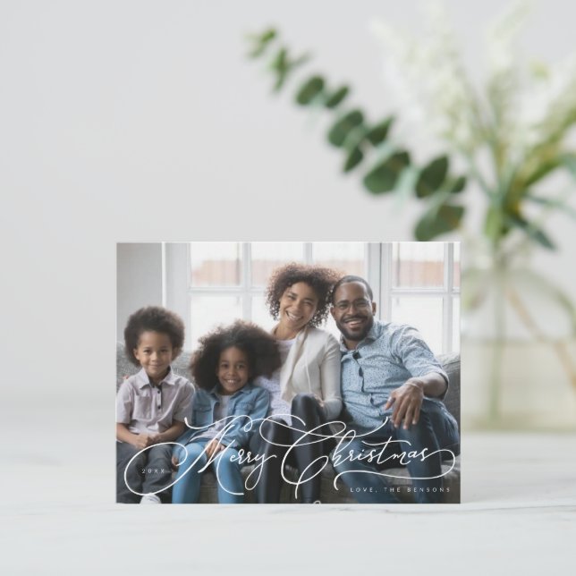Postal Hermoso diseño de fotos de escritura navideña (Anverso de pie)
