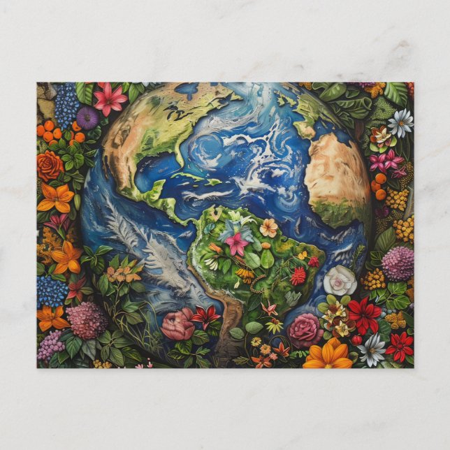 Postal Hermoso diseño de Globe Floral del Día de la Tierr (Anverso)