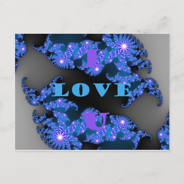 Postal Hermoso diseño de patrón de texto de amor azul gal (Anverso)