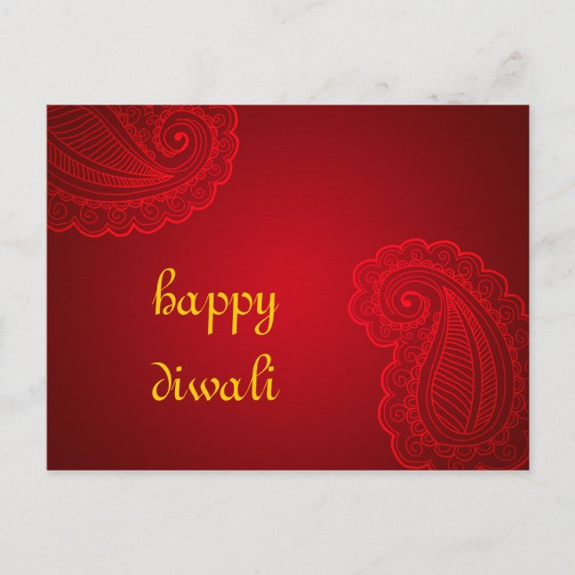 Postal Hermoso diseño floral de Red Paisley Feliz Diwali (Anverso)