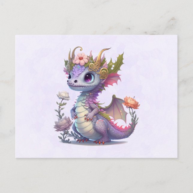 Postal Hermoso dragón con corona elegante (Anverso)