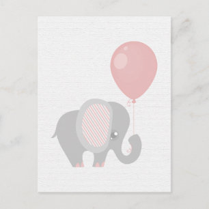 Postal Hermoso elefante bebé rosado