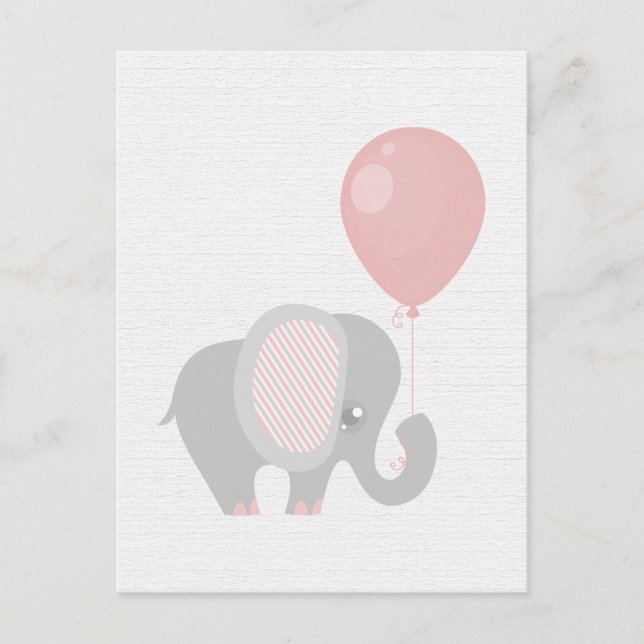 Postal Hermoso elefante bebé rosado (Anverso)
