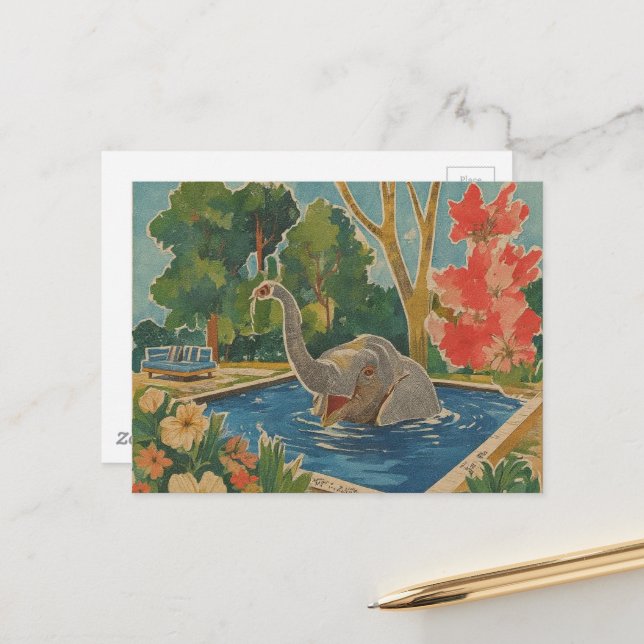 Postal Hermoso elefante en la piscina (Anverso/Reverso In Situ)