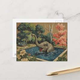 Postal Hermoso elefante vintage en la piscina