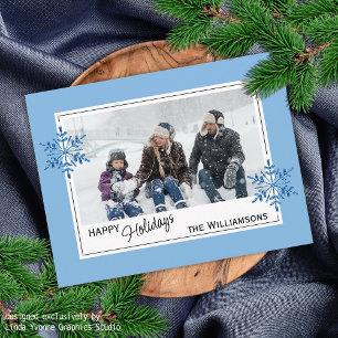 Postal Hermoso Faux Purpurina Snowflakes On Light Blue