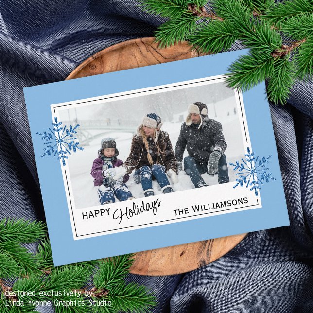 Postal Hermoso Faux Purpurina Snowflakes On Light Blue (Subido por el creador)