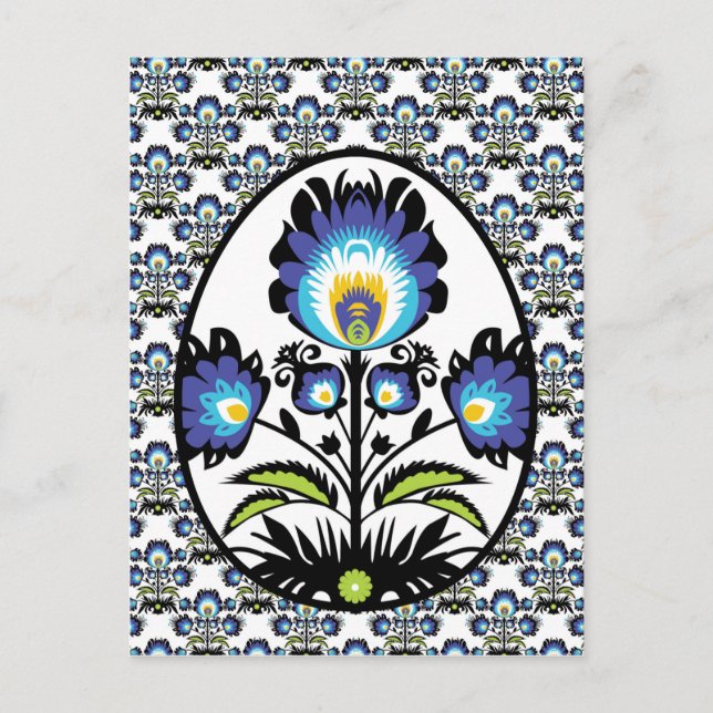 Postal 🐤 🐤 Hermoso Folklore Azul Pysanka Huevo de Pascu (Anverso)