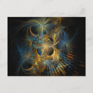 Postal Hermoso Fractal Azul Y Oro