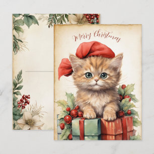Postal Hermoso gatito de Navidad