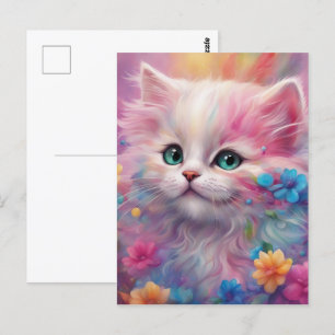 Postal Hermoso Gato Blanco Fluffy