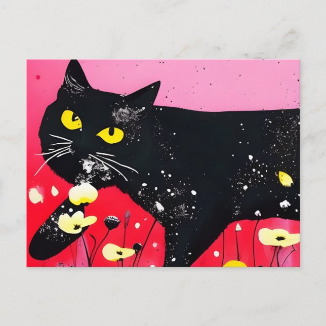 Postal Hermoso gato negro (Anverso)