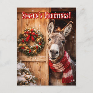 Postal Hermoso granero de burro Feliz Navidad