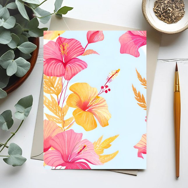 Postal Hermoso Hibiscus | Acuarela de flores tropicales (Subido por el creador)