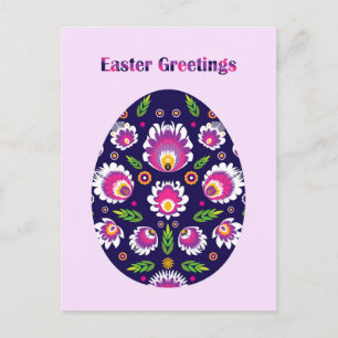 Postal Hermoso Huevo de Pascua Púrpura del Folklore