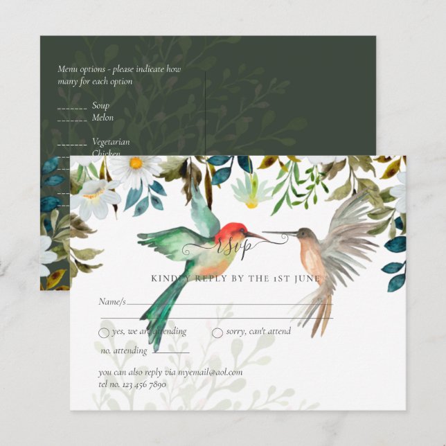 Postal Hermoso HUMMINGBIRDS Pareja Boda (Anverso / Reverso)