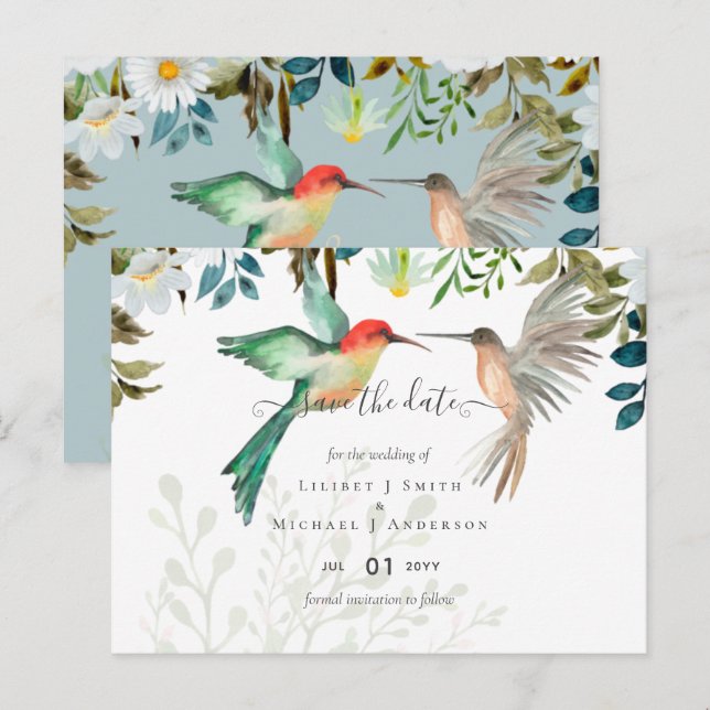 Postal Hermoso HUMMINGBIRDS Pareja Boda (Anverso / Reverso)